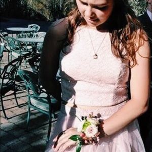 Light pink two piece prom dress